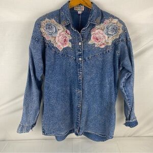 Vintage 80s Tarado western Rodeo Blue Denim acid wash button down medium